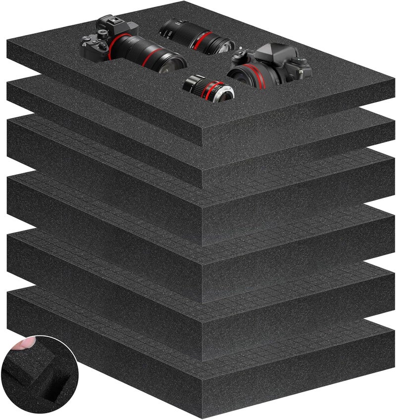 Eunice 2Pcs 16 x 12 x 1 Inch Polyurethane Foam Sheets & 4Pcs 16 x 12 x 2 Inch Cuttable Foam Inserts for Cases, Packing Foam Pads for Tool Box, Camera Storage and Crafts, Total 8Pcs - Image 1